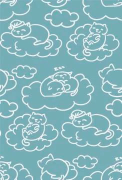 Doodle cute little cat vector seamless pattern Illustrazione stock