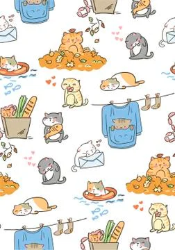 Doodle cute little cat vector seamless pattern Illustrazione stock