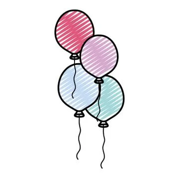 Doodle cute party balloons objects design Stock Illustration