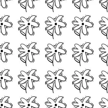 Doodle daisy flowers pattern. Childish cute seamless pattern. Hand drawn Stock Illustration