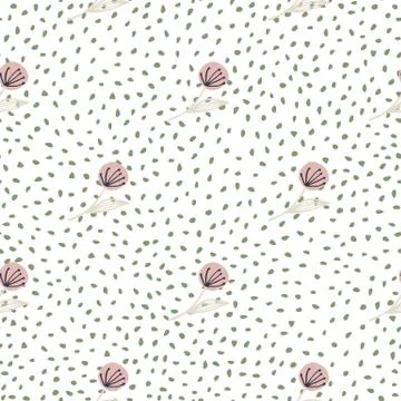 Doodle dandelion on seamless pattern on dots background. Botanical wallpaper. Illustrazione stock