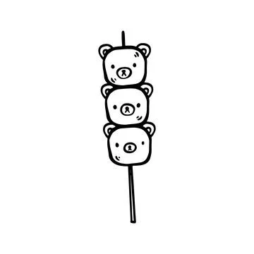 Doodle dango illustration. Bear - shaped Japanese sweet dumplings Stock Illustration