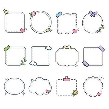 Doodle Decorative Frame Icon Set Flat Collection Stock Illustration
