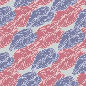 Doodle decorative seamless pattern with pink and blue pastel leaves simple pr Illustrazione stock