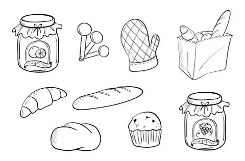 Doodle design of bread and jam Stock Illustration