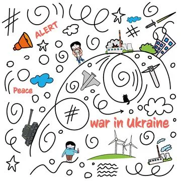 Doodle of different elements about war in ukraine Stock Illustration