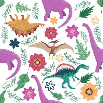 Doodle dinosaur pattern. Seamless textile dragon print, trendy childish fabri Stock Illustration
