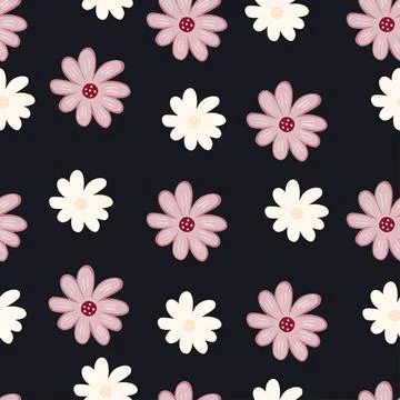 Doodle ditsy seamless pattern. Hand drawn chamomile print. Abstract floral or Stock Illustration