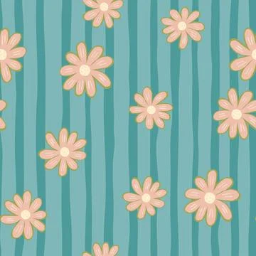 Doodle ditsy seamless pattern. Hand drawn chamomile print. Abstract floral or Stock Illustration