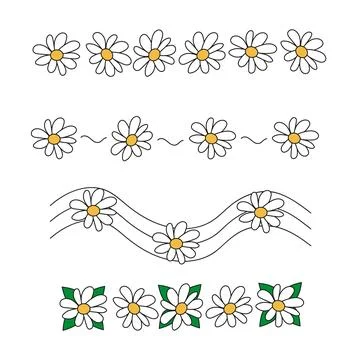 Doodle divider with chamomile flowers for notebooks, diary, banners Stock Illustration
