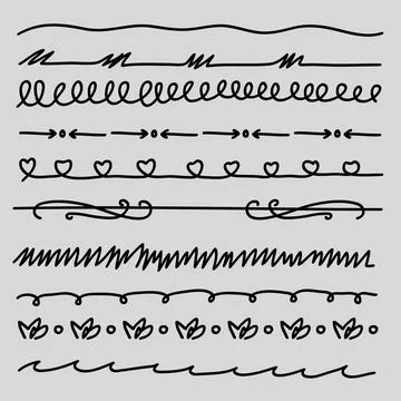 Doodle Divider Separator Line Collection. Hand Drawn Vintage Style Decorati.. Stock Illustration