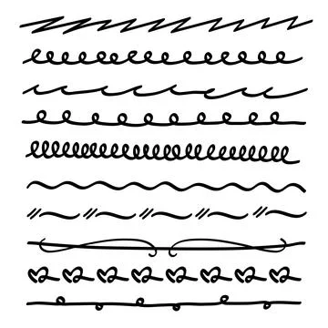 Doodle Divider Separator Line Collection.Hand Drawn Sketch Border and Eleme.. Illustrazione stock