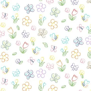 Doodle doodle pattern of flowers, children's drawing, seamless pattern on t.. Stock Illustration