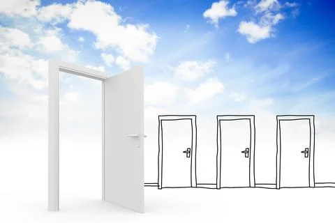 Doodle doors in the clouds Stock Illustration