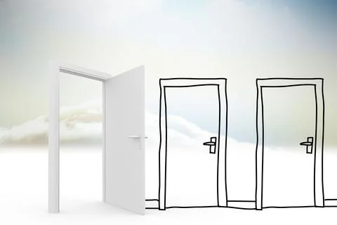 Doodle doors in the clouds Stock Photos
