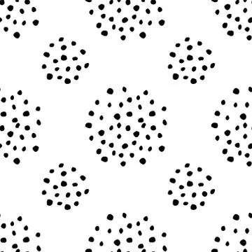 Doodle Dots Seamless Pattern. Black and white dotted background. Grungy painted Stock Illustration