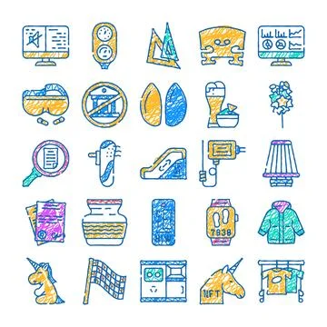 Doodle drawing abstract colorful object icons set Stock Illustration