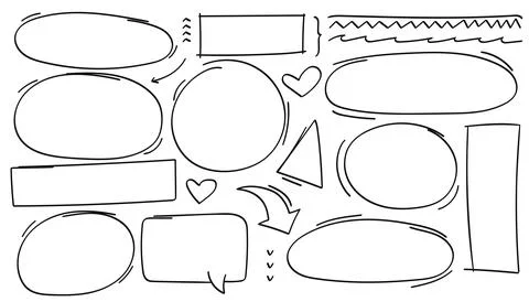 Doodle drawing collection of arrows, circles and shape collection. Stock Illustration