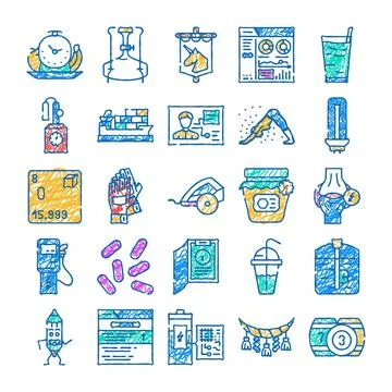 Doodle drawing collection featuring various business and health concepts 스톡 일러스트