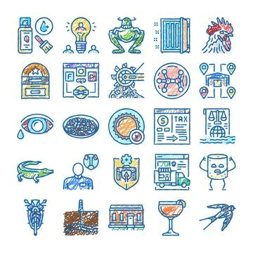Doodle drawing collection of various concept icons Stock Illustration