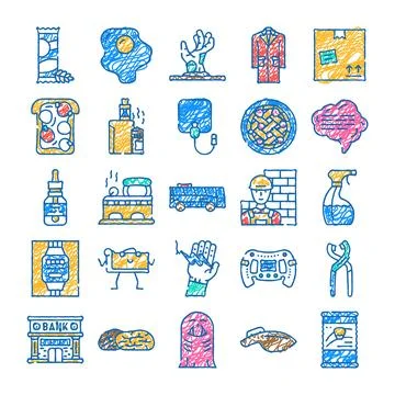 Doodle drawing collection of various hand drawn scribbles 库存插图