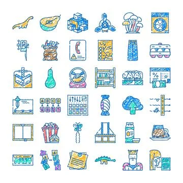 Doodle drawing colorful objects set collection Stock Illustration