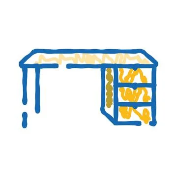 Doodle drawing computer desk workplace furniture concept Stockillustratie