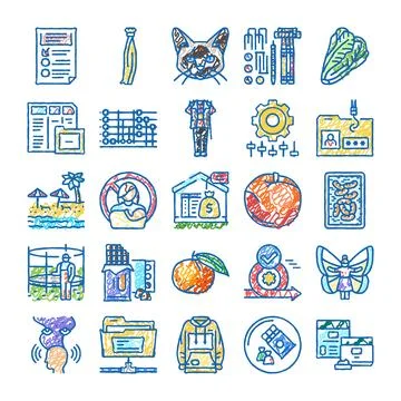 Doodle drawing concept icon set collection Stock Illustration