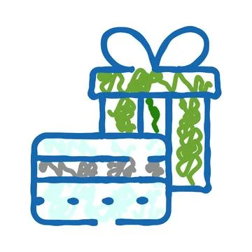 Doodle drawing gift box and credit card concept Stock Illustration