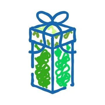 Doodle drawing gift box with ribbon and bow Illustrazione stock