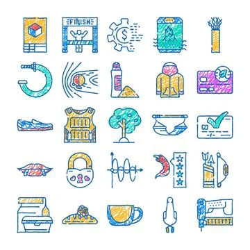 Doodle drawing icons collection representing various concepts Stock Illustration