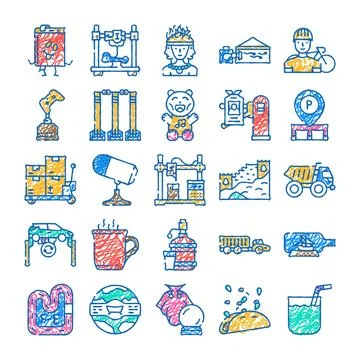Doodle drawing icons collection representing various concepts Stock Illustration