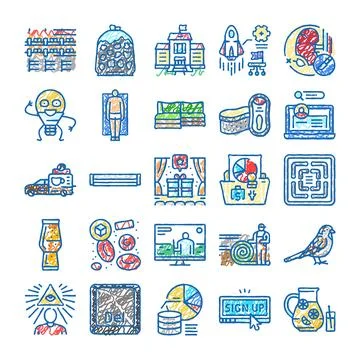 Doodle drawing icons collection representing various concepts イラスト素材