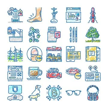 Doodle drawing icons collection representing various concepts Stock Illustration