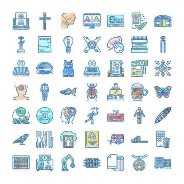 Doodle drawing icons collection representing various concepts Stock Illustration