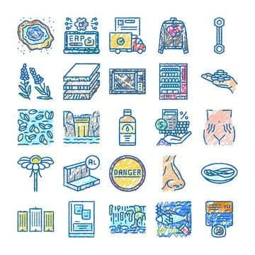 Doodle drawing icons collection representing various concepts Illustrazione stock