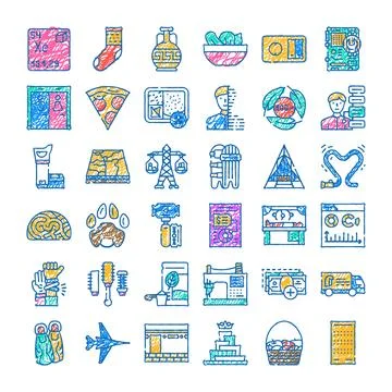 Doodle drawing icons graphic elements collection イラスト素材