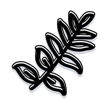 Doodle drawing leaf branch botanical decoration Stock Illustration