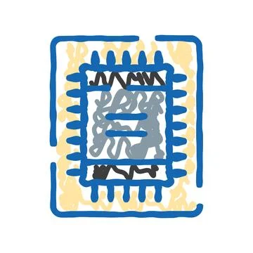 Doodle drawing microchip computing technology electronic processor Stock Illustration