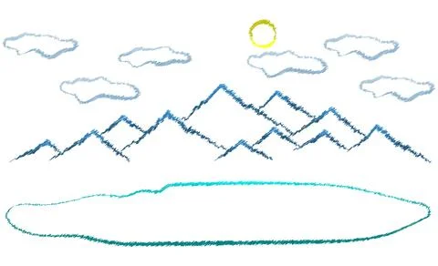 Doodle drawing of a mountain landscape. White background. Stock Illustration