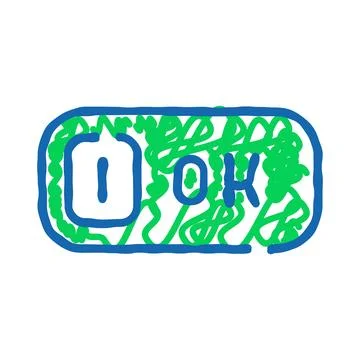 Doodle drawing ok button with green scribbles Stock Illustration