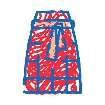 Doodle drawing red tangled threads in blue cage Stock Illustration