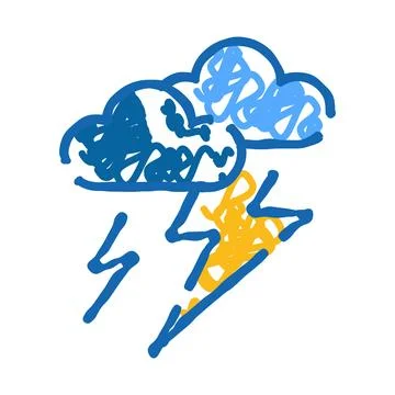 Doodle drawing representing cloud and lightning storm Stock Illustration