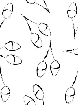 Doodle drawing style image of black and white acorn seamless background, vect Illustrazione stock