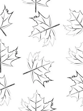 Doodle drawing style image of black and white maple leaf seamless background, イラスト素材