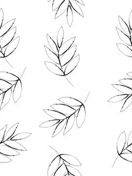 Doodle drawing style image of black and white walnut leaf seamless background Stock Illustration