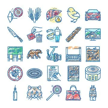 Doodle drawing style set of various icons イラスト素材