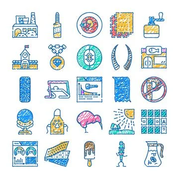 Doodle drawing various everyday objects and concepts icons Stock Illustration