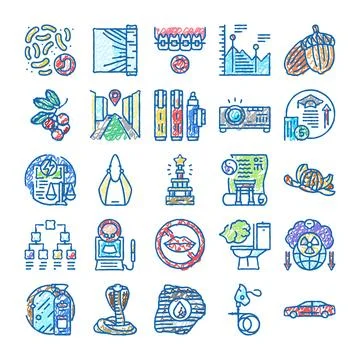 Doodle drawing various science and medical icons set Stock Illustration