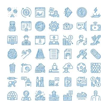 Doodle drawing various web design and infographic icons Illustrazione stock